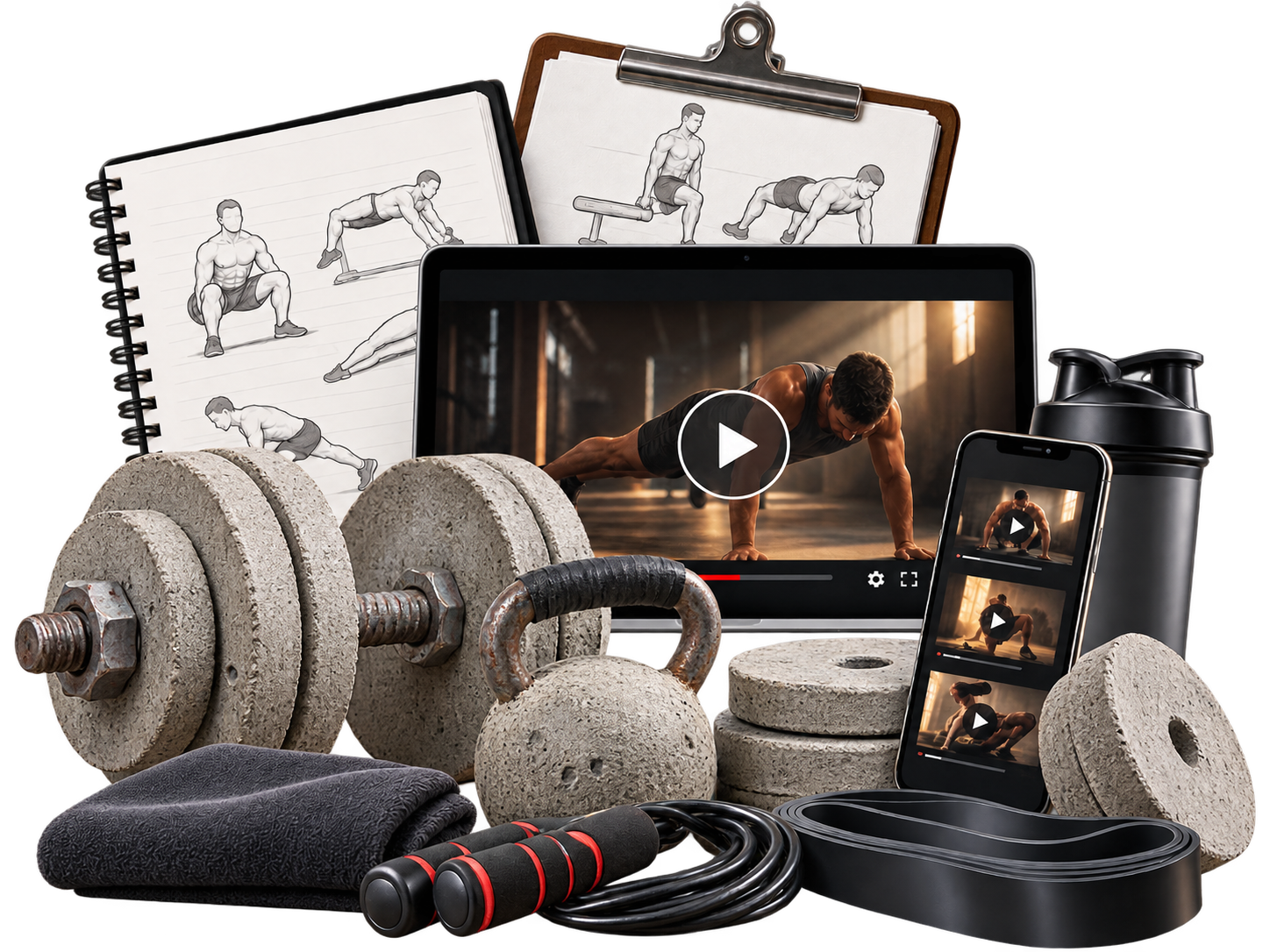 Kit Academia de Pobre: moldes, anilha, halter, kettlebell e videoaulas