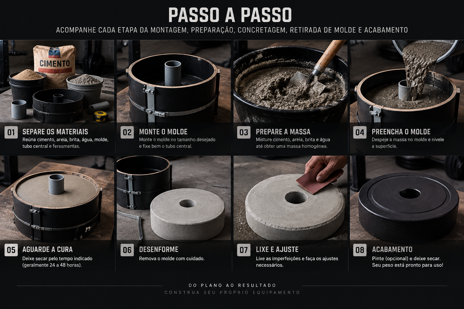 Pessoa construindo uma anilha de concreto