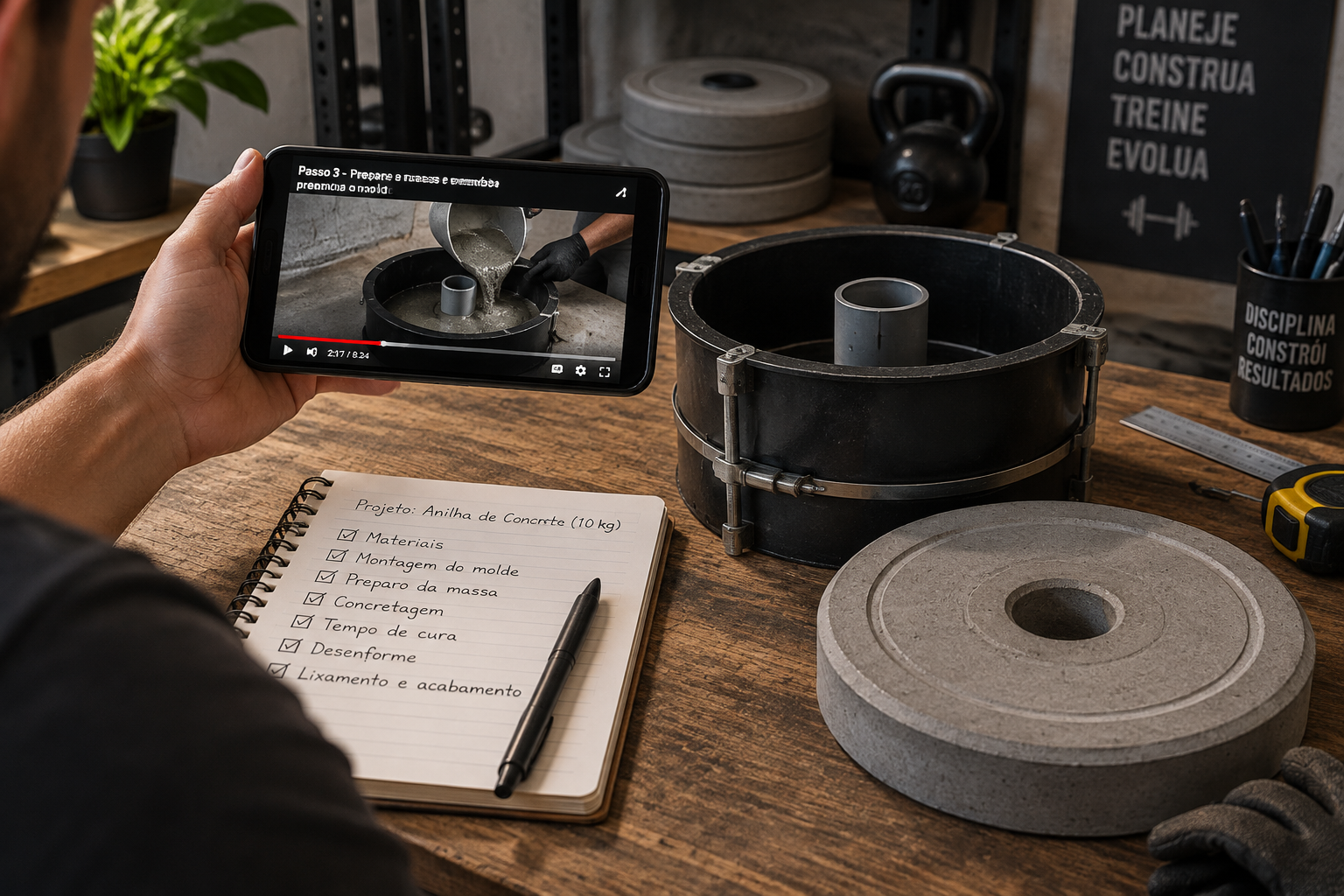 Notebook reproduzindo videoaula da construção de um equipamento